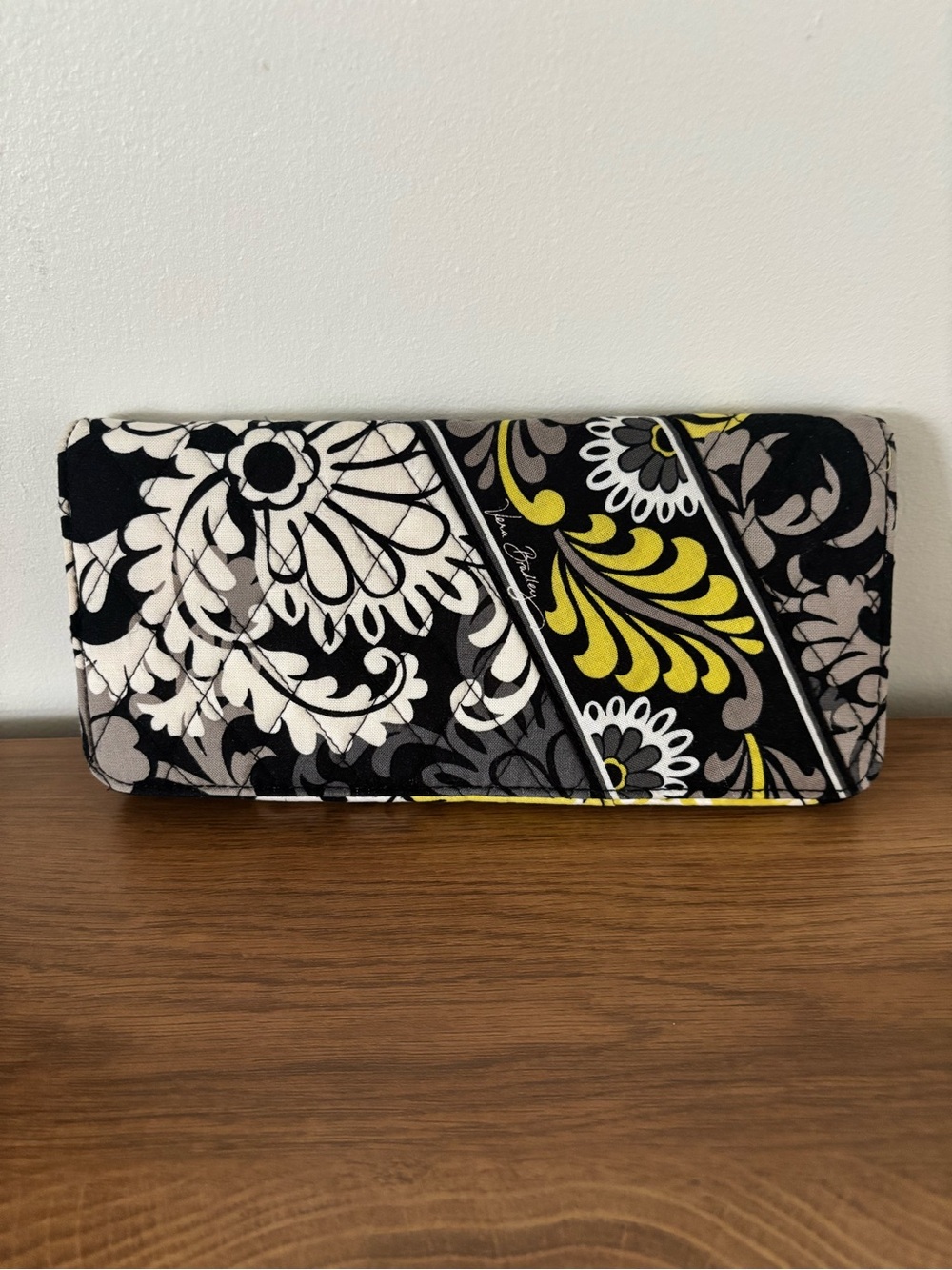 Vera Bradley Black White Gray and Yellow Floral Quilted Wallet Clutch